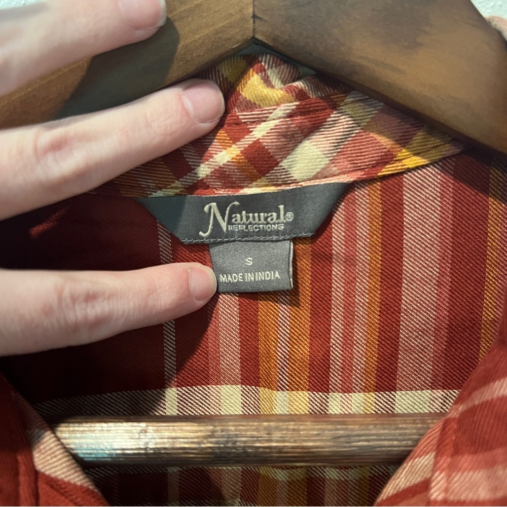 Natural Reflections Plaid Tie Sleeve Embroidered Back Panel Shirt - Picture 5 of 10